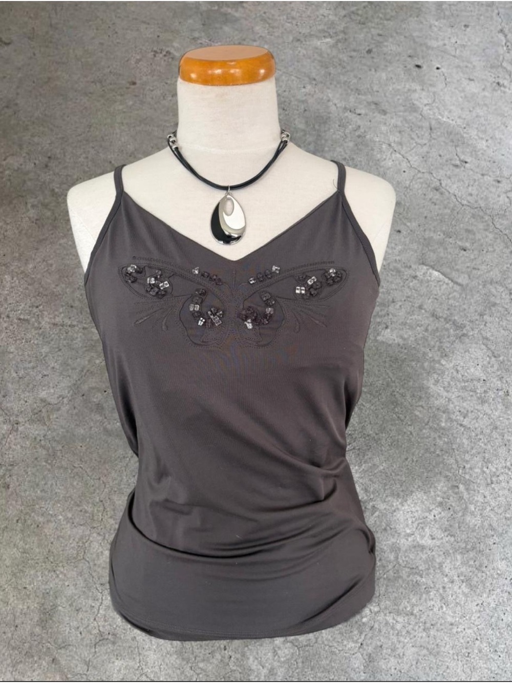 Embellished Charcoal Gray Spaghetti-Strap Camisole - Women's - Picture 1 of 5